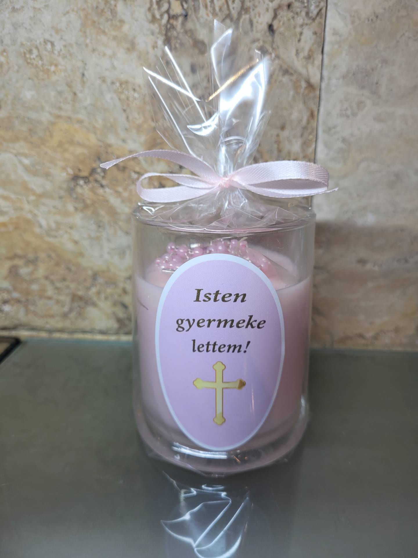 Keresztelőre Egyszerű szép Ajándék /gyertya+ Rózsafüzér/ 