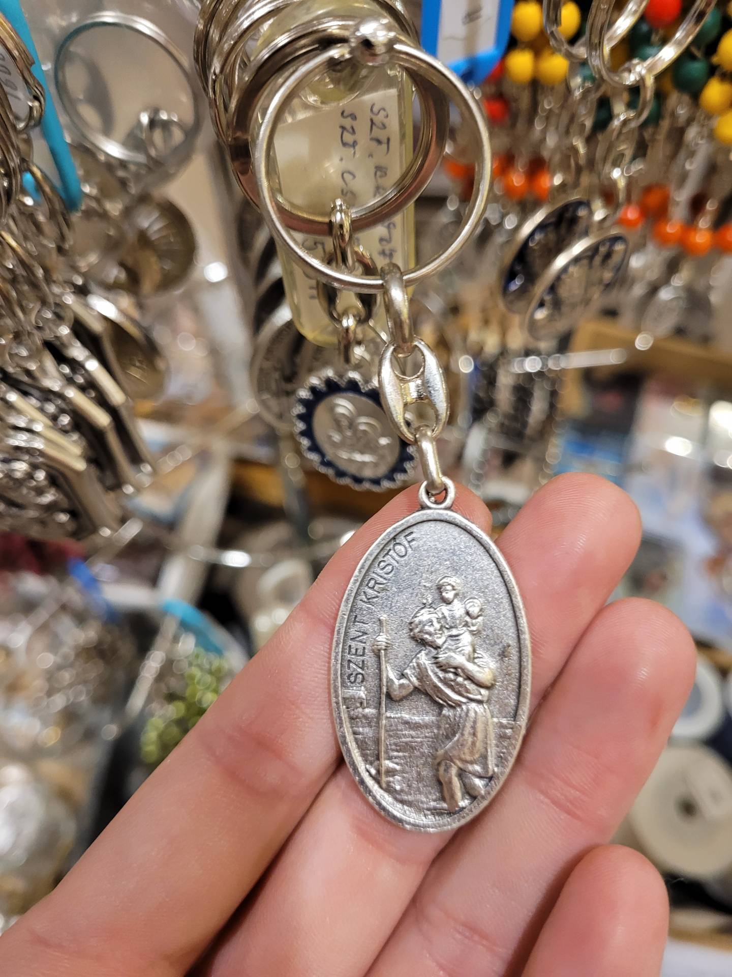 Szent Kristóf magyar felirattal hátoldalán a Boldogságos szűzmária 