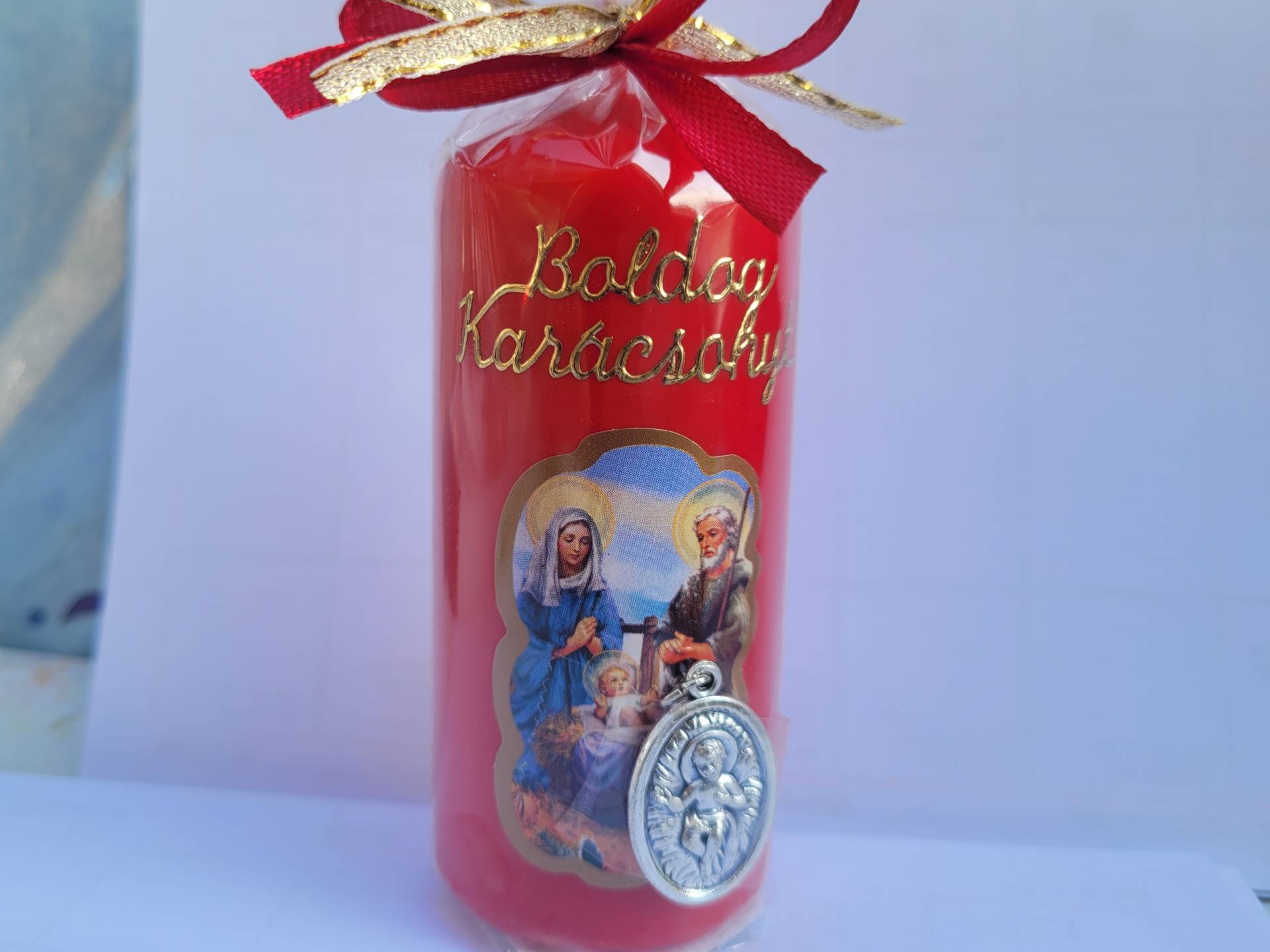 Ajándékgyertya KisJézus Éremmel  4cm *8cm 