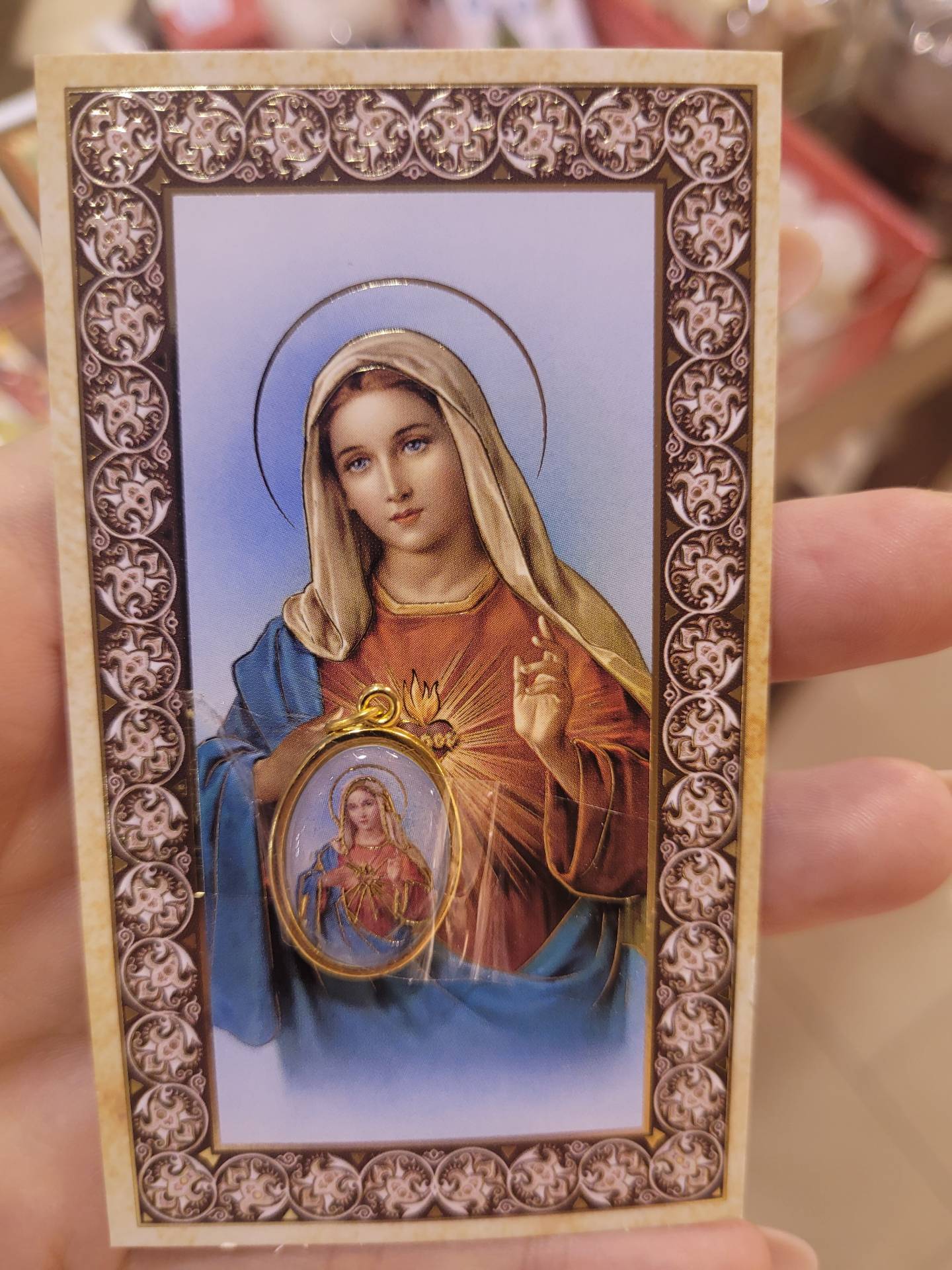 Szűzmária szent Szive szentkép + ima  ahátoldalon +érem 