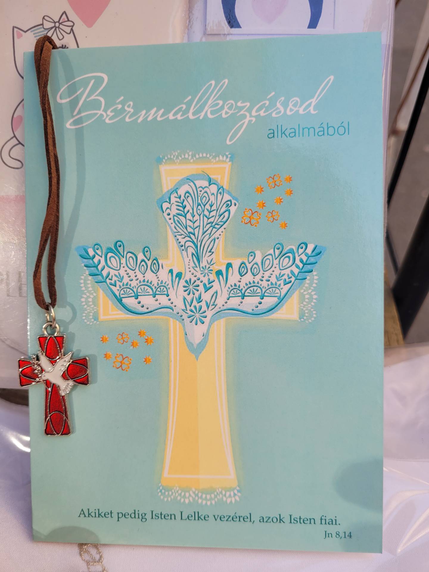 Bérmálkozásra Gratulációs Lap Áldással isten szavával+ Bérmálási kereszt szentlélekkel Fiúknak Lányoknak 