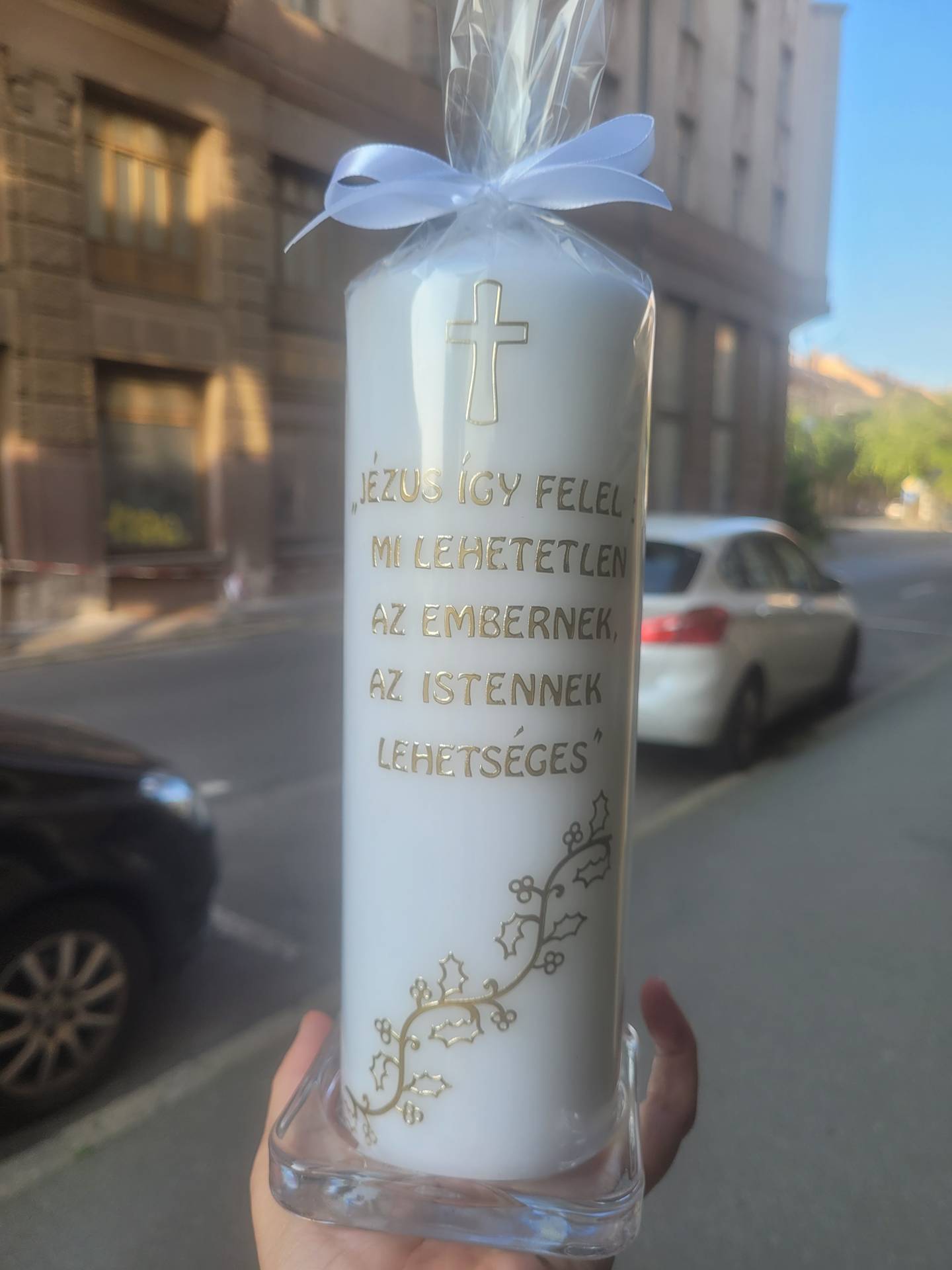 Isten szavával Ünnepi gyertya 30cm 7cm átmérő! Bármilyen alkalomra ajánlom!+ üvegtál! tüll csomagolás 
