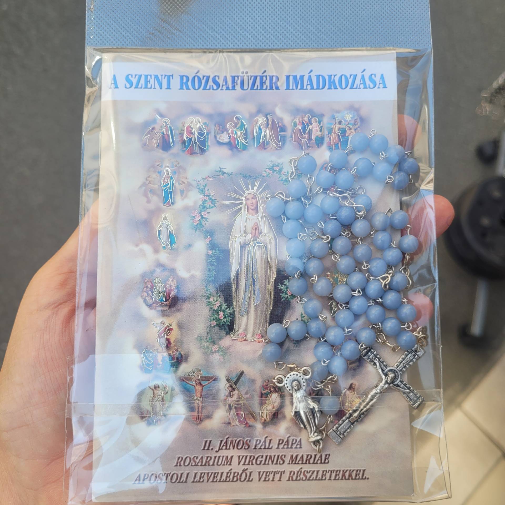 Ásvány Rózsafüzér Angelit +Rózsafüzér imádságot segitő imafüzet  Bárkinek nagyon Szép és Hasznos Ajándék is lehet 