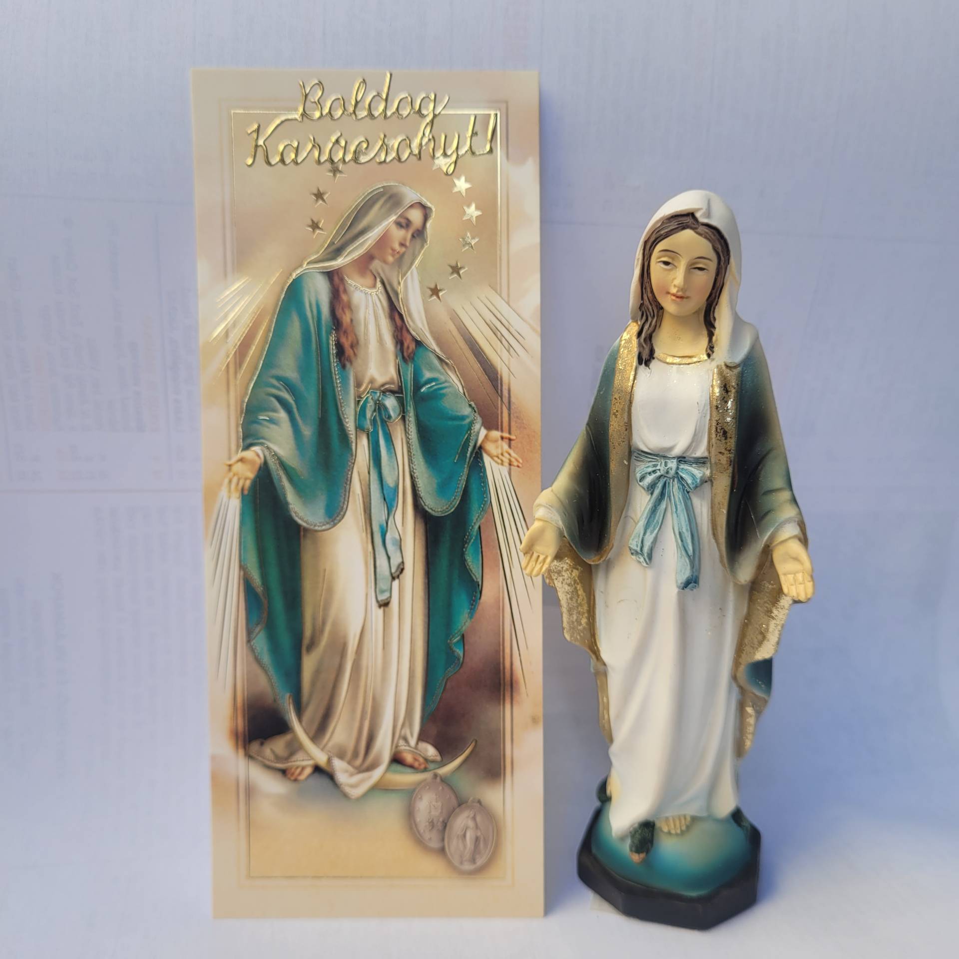 Segitő Szűzanya 15cm + Karácsonyi ajándékkisérő 