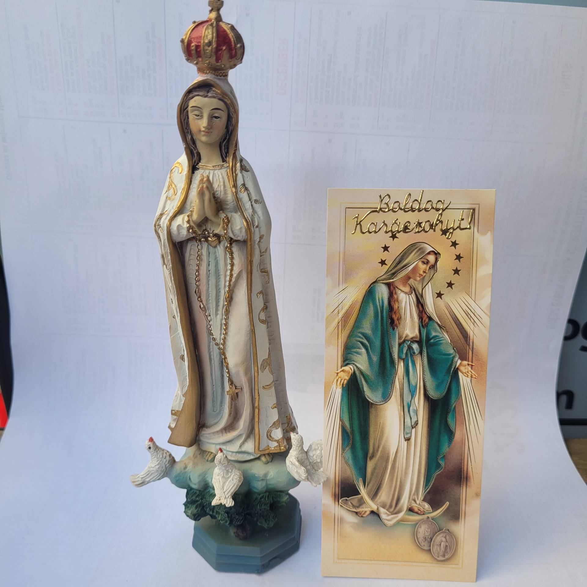 Fatimai Szűzmária szobor 20cm + Ajándékkisérő kártya 