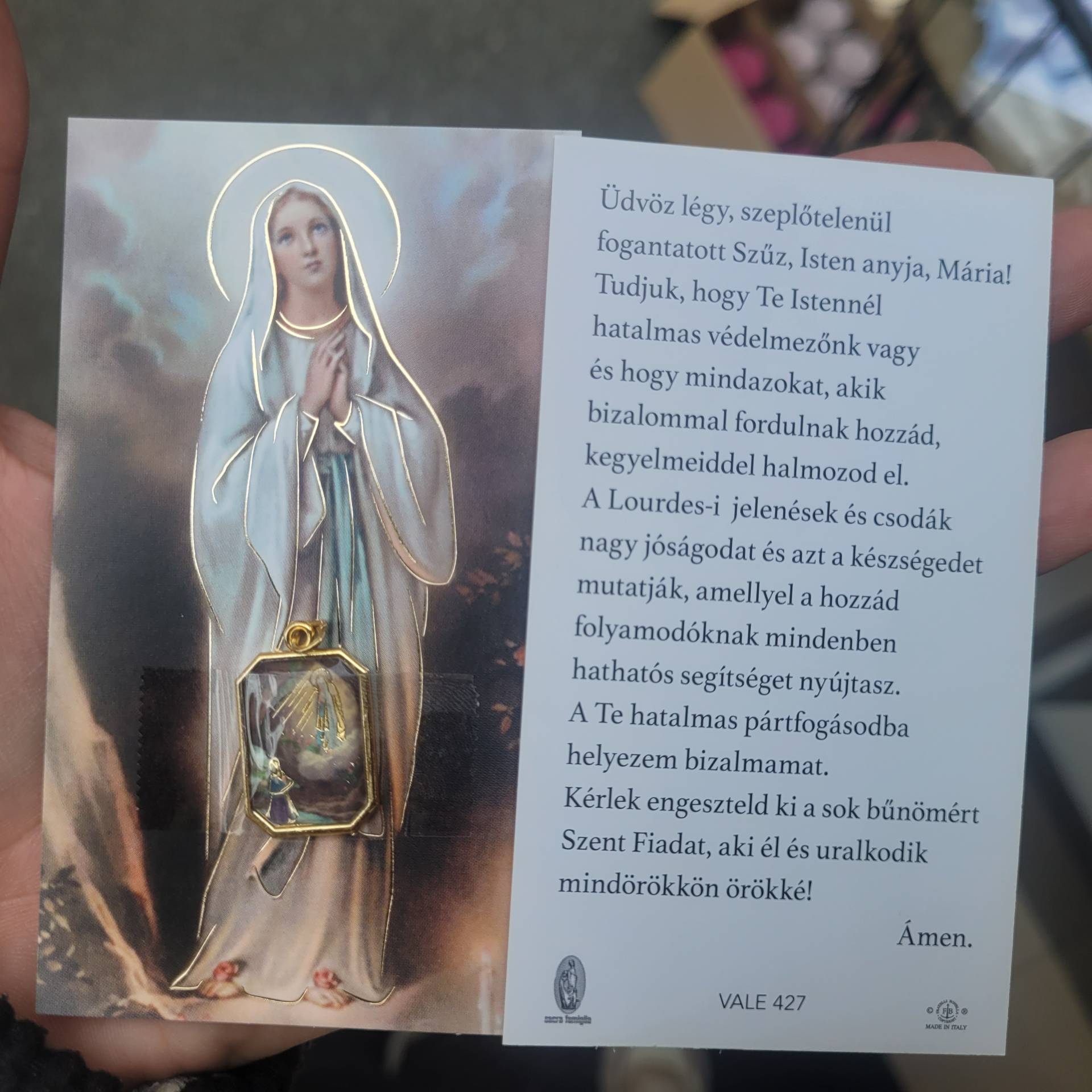 Lordesi Szűzanya imakép+ Érem 