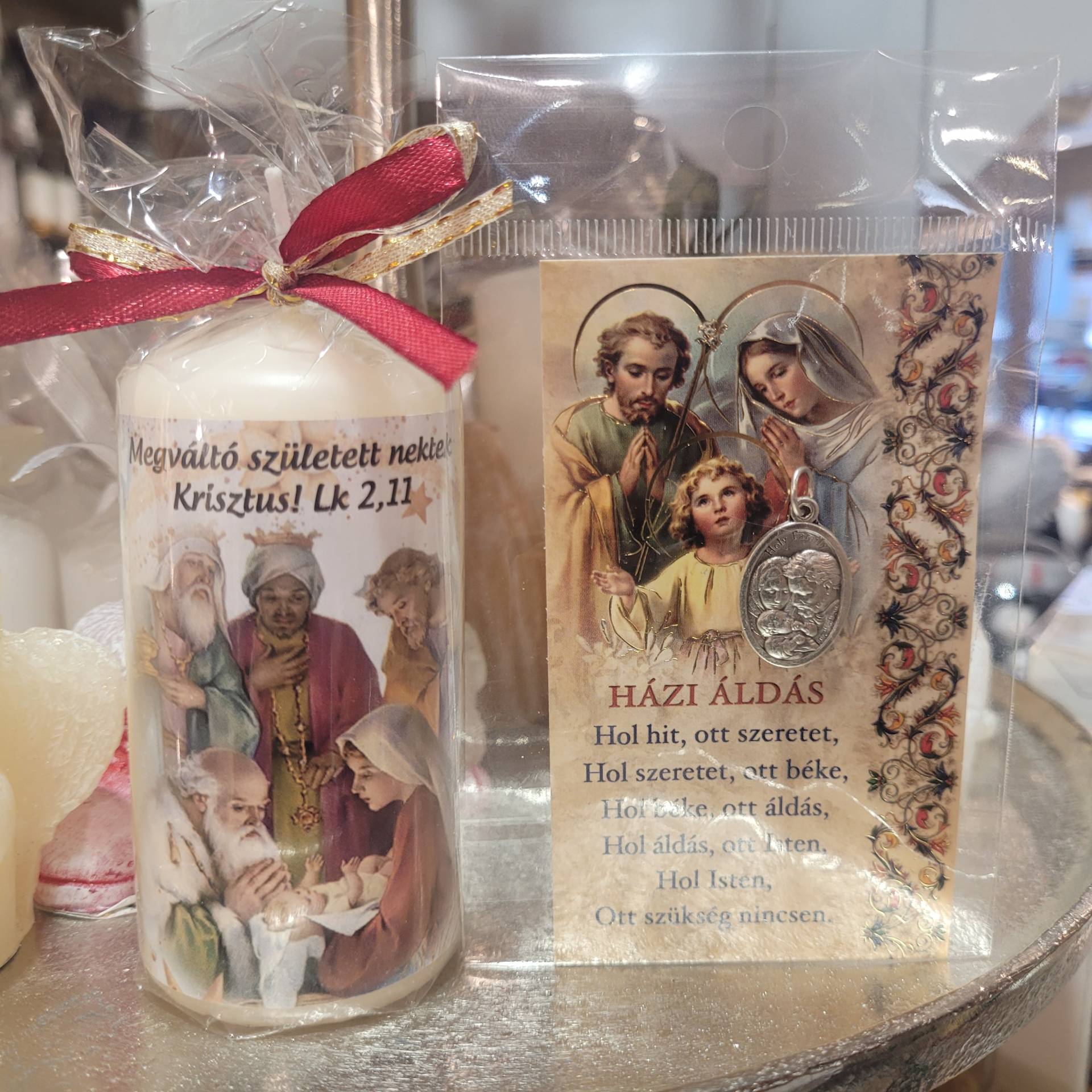 Szent család szentkép HÁZI ÁLDÁS+ szent család érem + Ajándékgyertya karácsonyra 