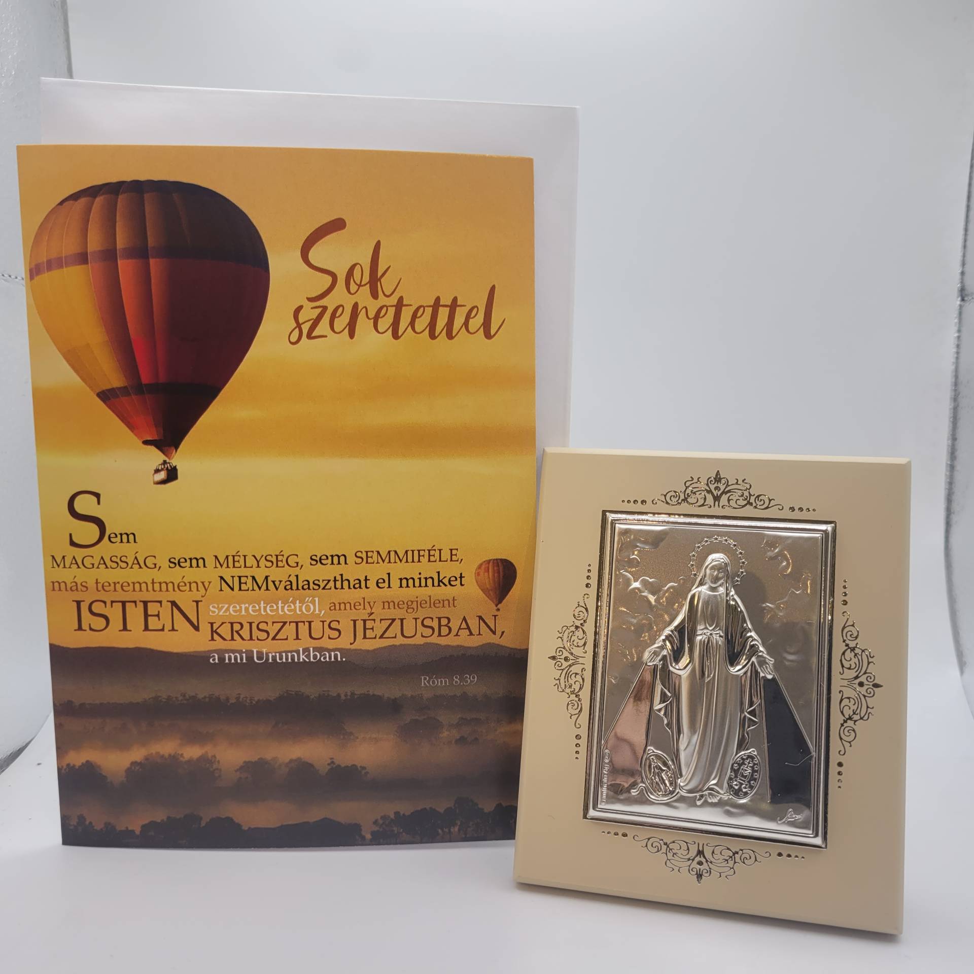 Üdvözlölap Isten Áldásával A Szentírásból+ Ezüst ikon CSodásérem Segitő szűzanya 