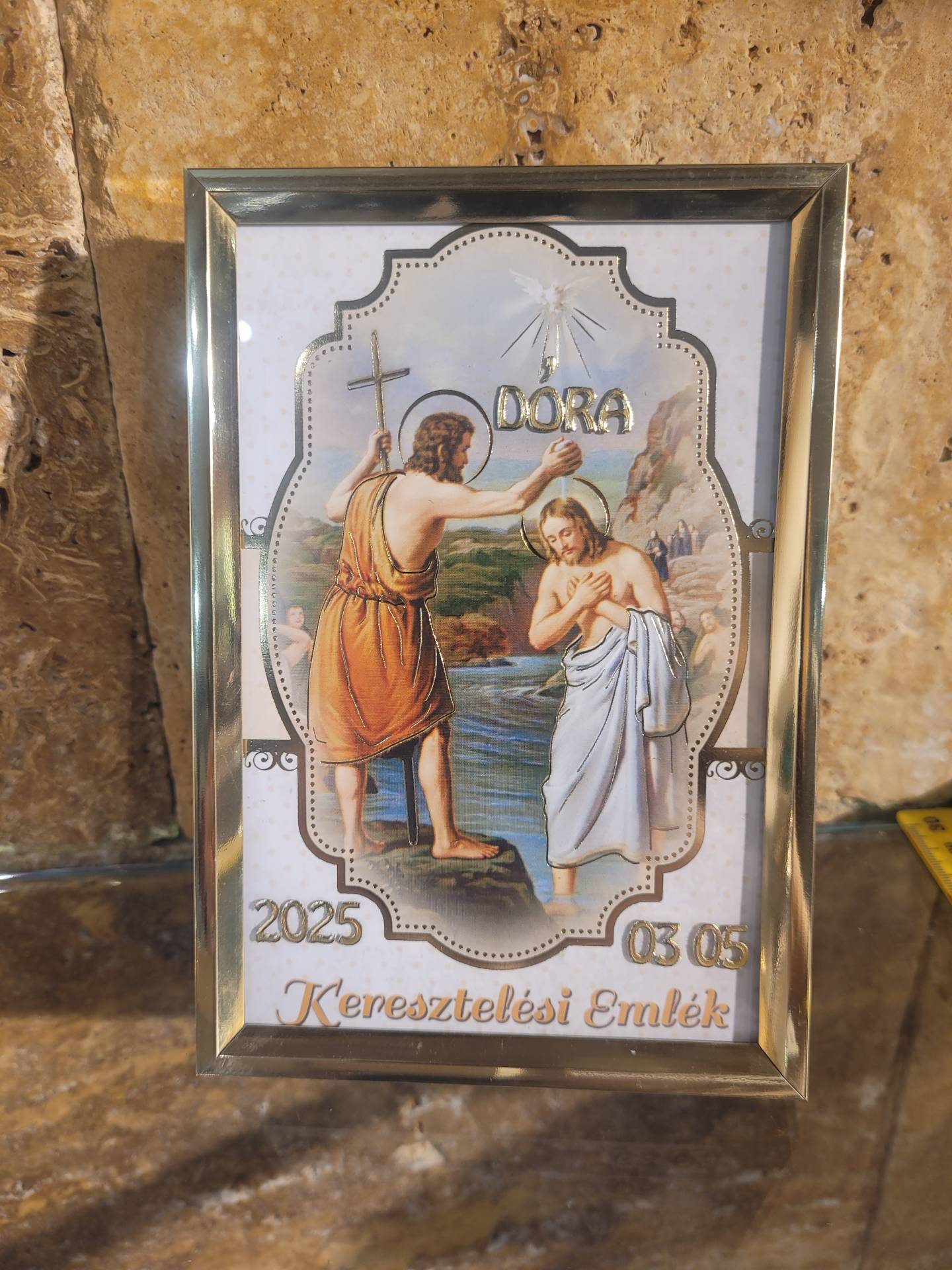 Keresztelőre Ajándék Emléklap Név + a Keresztelő dátuma kerül rá üvegkeretben 