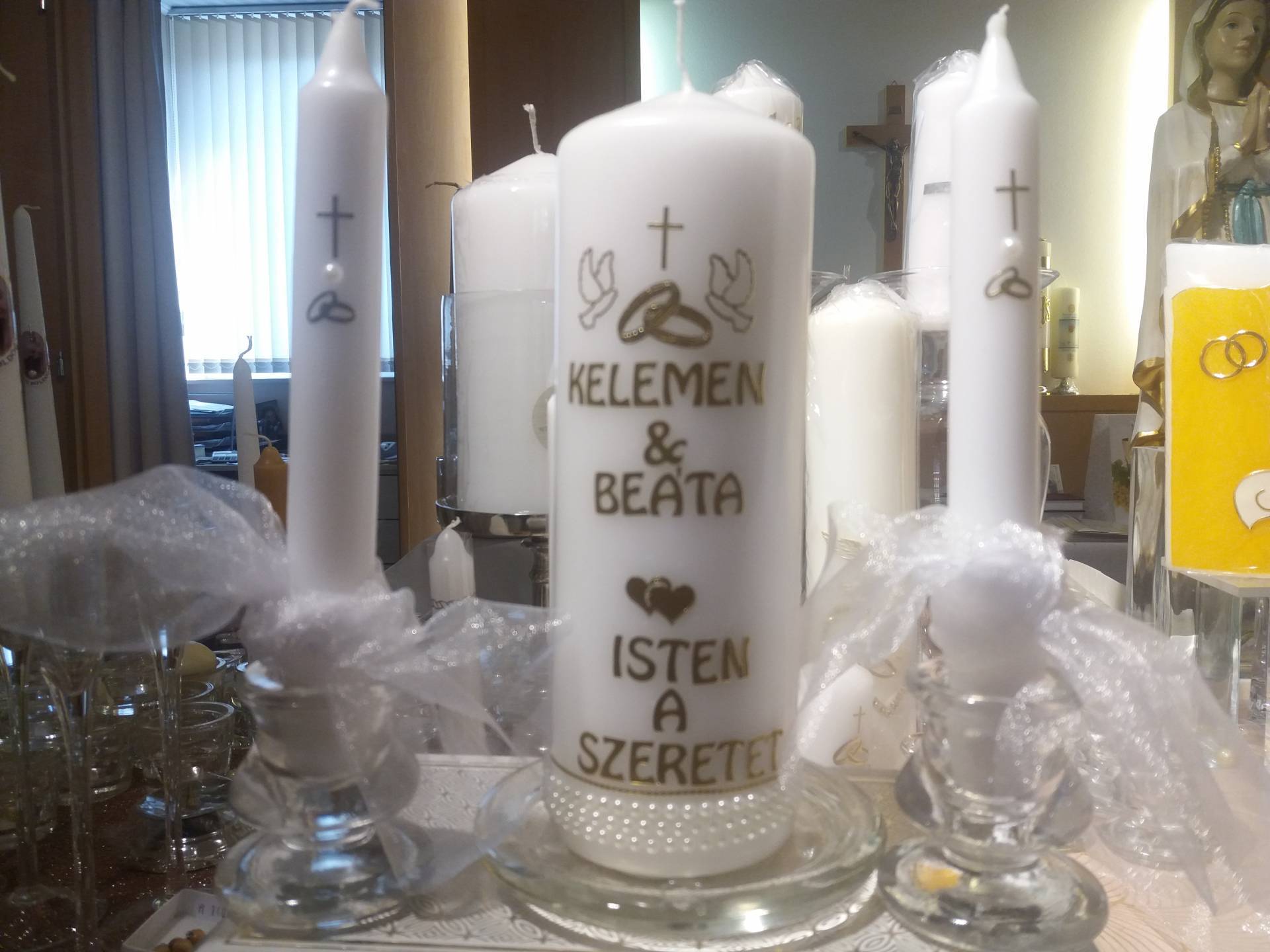 Házasságkötésre Ajándékgyertya feliratozva 2 szálgyertyával 