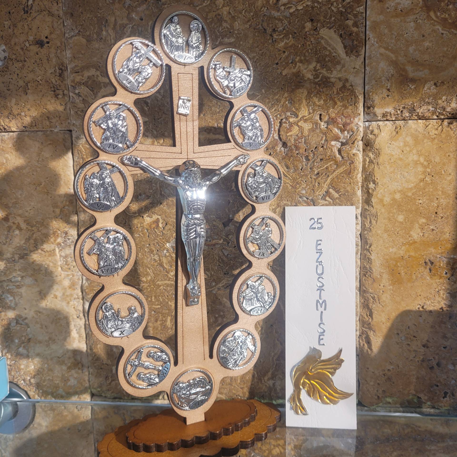 Ezüstmisére KERESZTÚT TALPAS FA MÉRETE: 12cm*26cm+ Ajándékkisérő  
