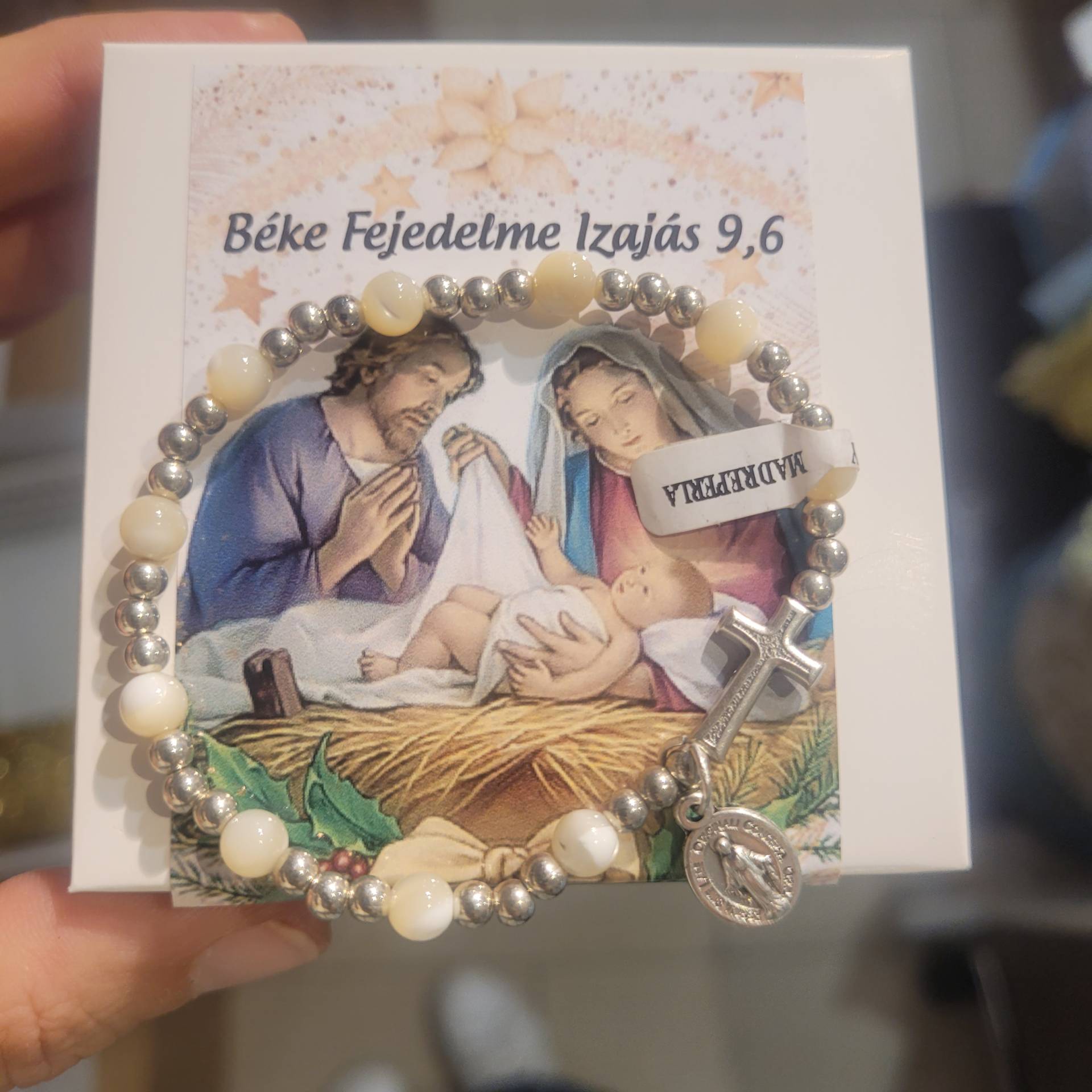 Ásványokból Készült Karkötő 10szem -TÍZ Üdvözlégy Mária ima A KERESZTRE EGY MIATYÁNKOT IMÁDKOZUNK 