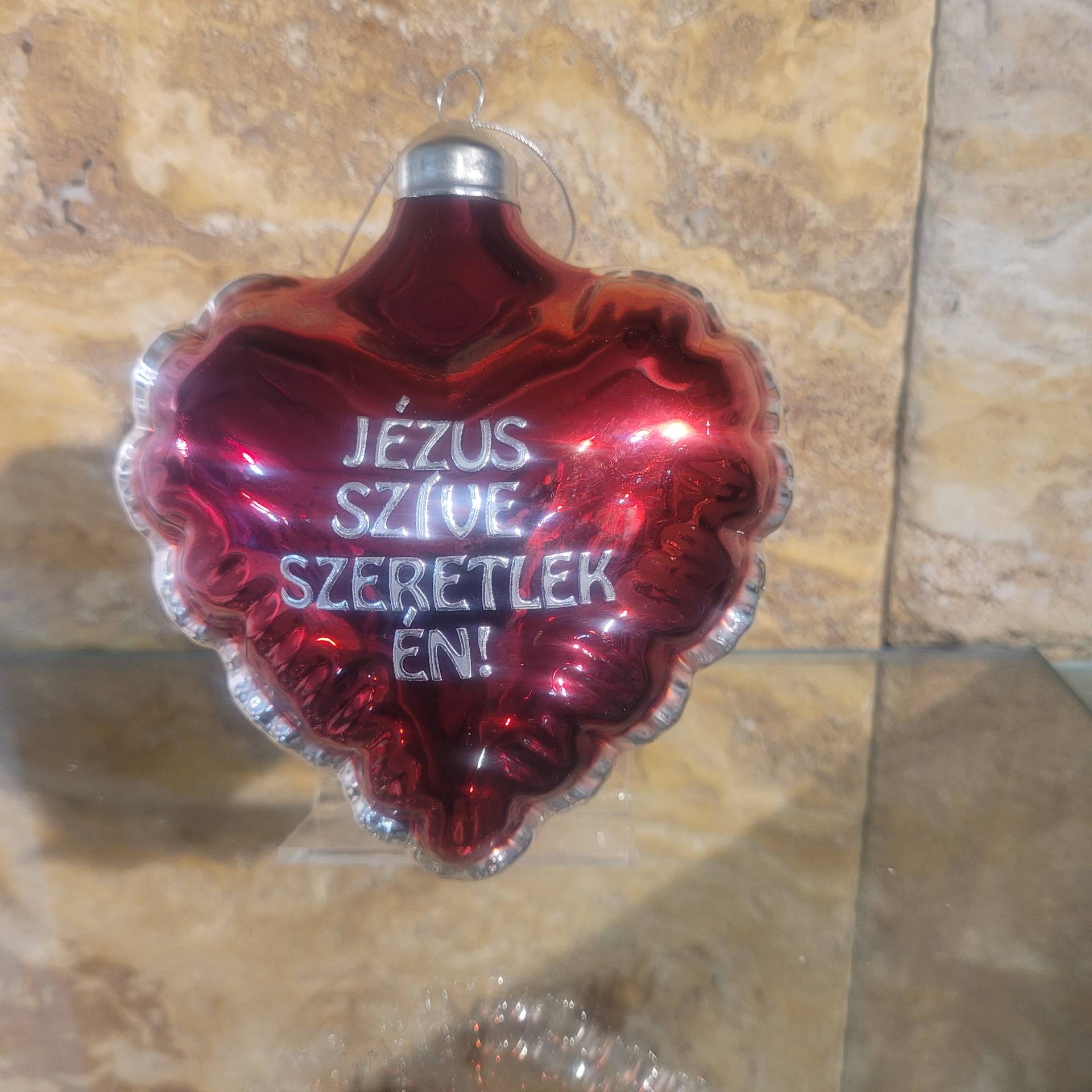 Dekorációs Üvegdísz Szív imával 