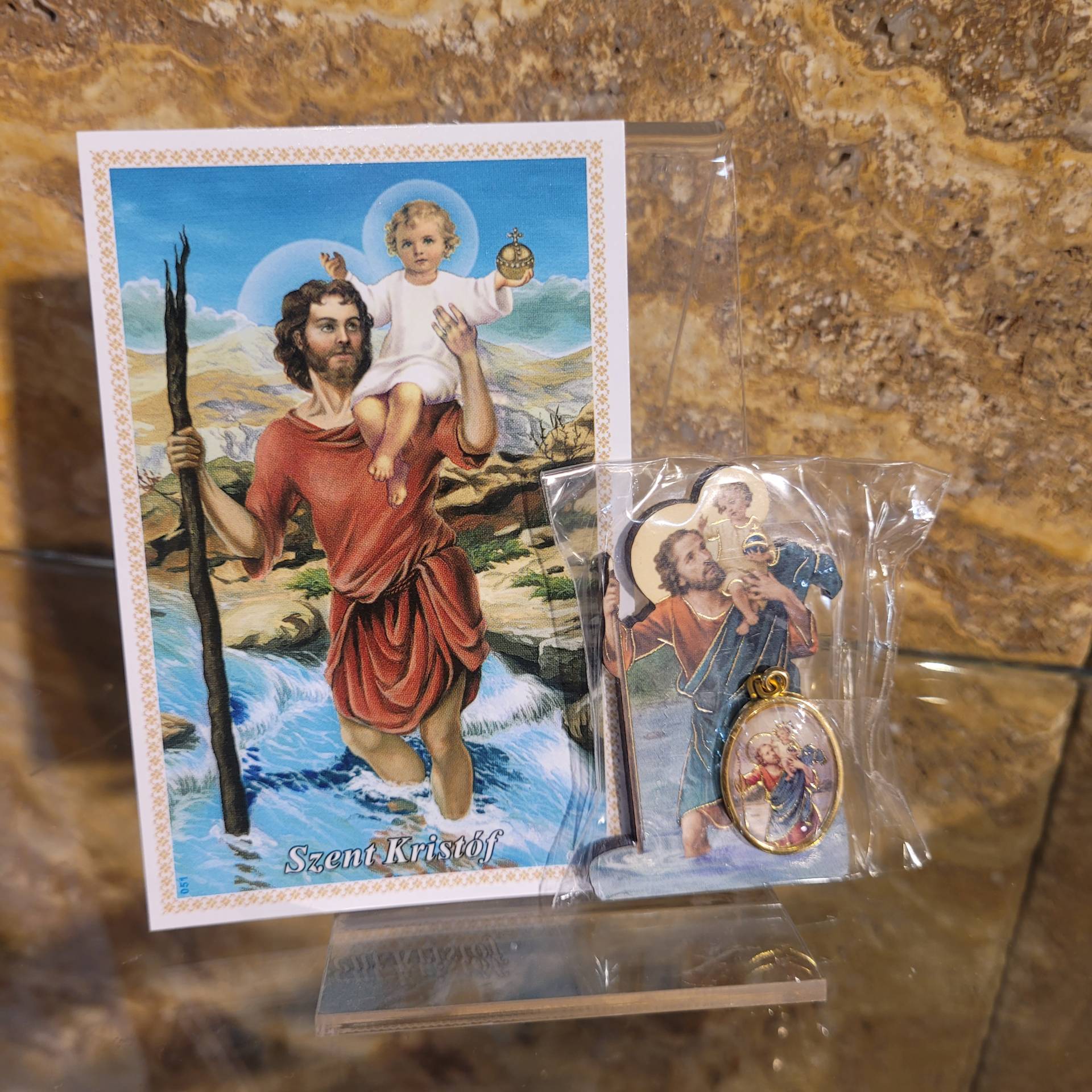 Szent Kristóf Mágnes + érem  Szentkép imával 
