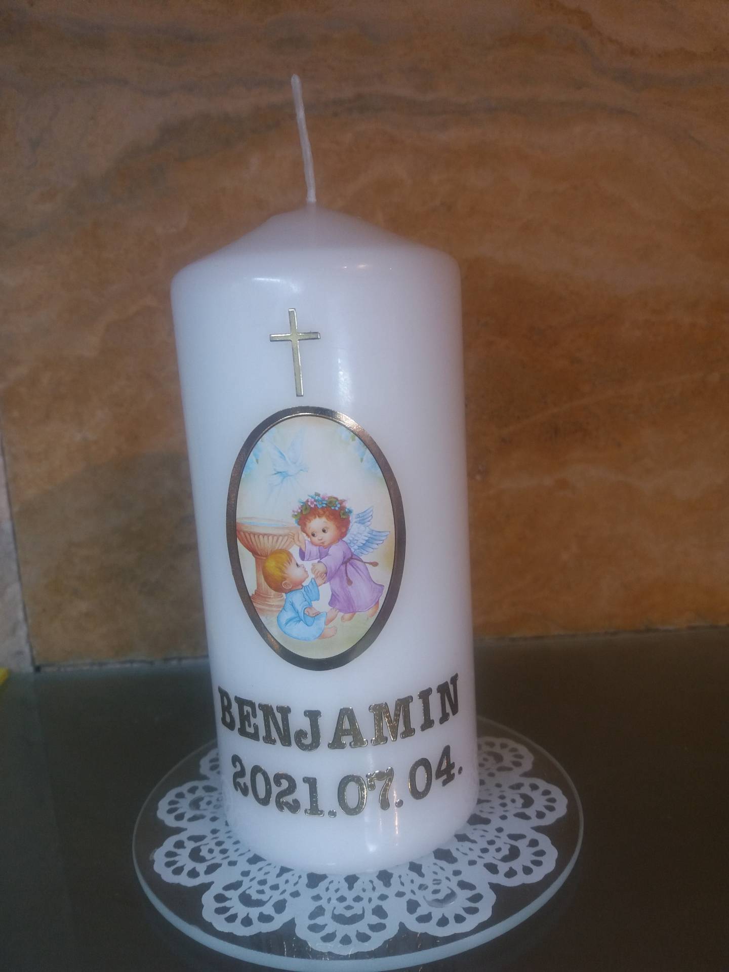Keresztelőre kisfiúnak Emlékgyertya Ajándékba 